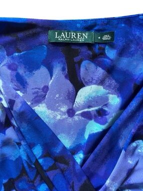 Lauren Ralph Lauren Blue Floral Wrap Dress Ruched V Neck Size 4